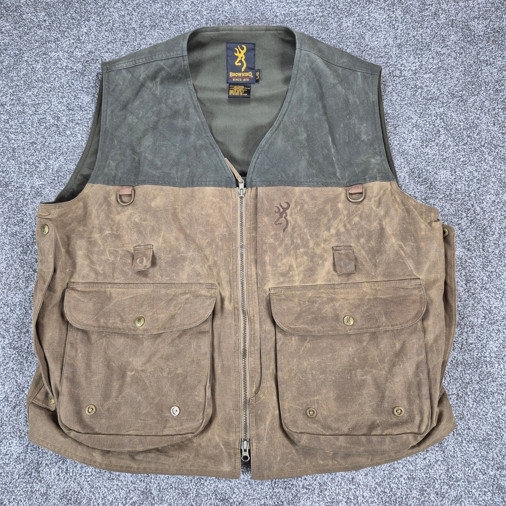 Browning Hunting Vest Mens Large Brown Waxed Cotton Hunting Field Gear
